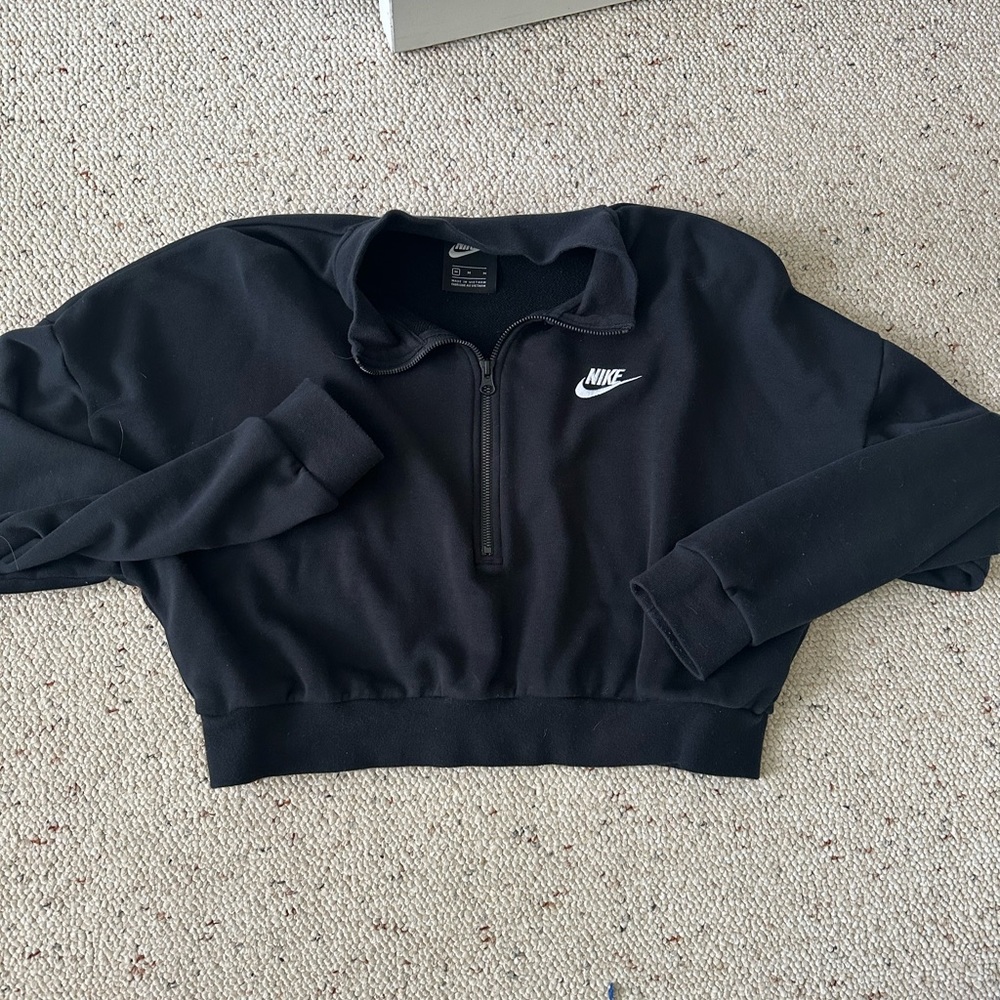 Nike Black Cropped Quarter-Zip Hoodie Sweatshirt
